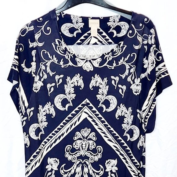 Chico's Geometric Print Navy and White Sheeth Dress - Picture 2 of 3